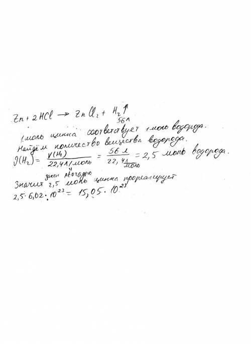 Рассчитать количество атомов цинка, который прореагирует с избытком соляной кислоты с образованием 5