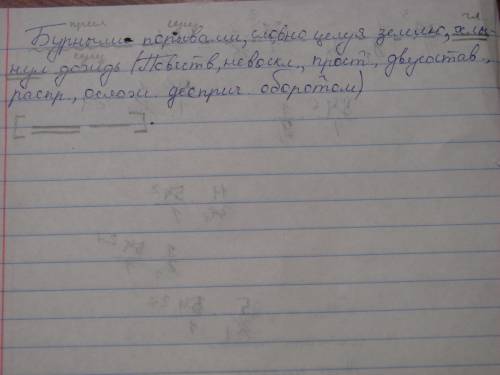 Бурными порывами, словно целуя землю, хлынул дождь. (синтаксической разбор)