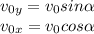 v_{0y}=v_0sin \alpha \\ v_{0x}=v_0cos \alpha