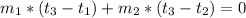 m_{1}*(t_{3}-t_{1})+m_{2}*(t_{3}-t_{2})=0