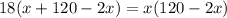 18(x+120-2x)=x(120-2x)