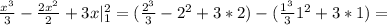 \frac{x^{3}}{3}-\frac{2x^{2}}{2}+3x|^{2}_{1}=(\frac{2^{3}}{3}-2^{2}+3*2)-(\frac{1^{3}}{3}1^{2}+3*1)=