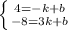 \left \{ {{4=-k +b} \atop -8=3k+b}} \right.