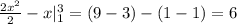 \frac{2x^{2}}{2}-x|^{3}_{1}=(9-3)-(1-1)=6