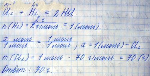 Сколько г хлора потребуется для полного взаимодействия с 2г водорода