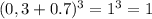 (0,3+0.7)^{3} = 1^{3} = 1