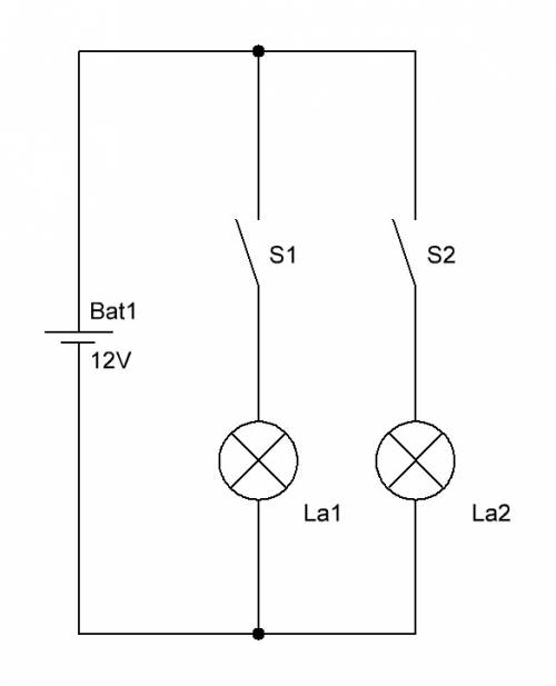 Электрическая цепь состоит из батареи элементов ,двух ламп и двух выключателей.каждый выключатель вк