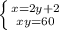 \left \{ {{x=2y+2} \atop {xy=60}} \right.