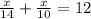 \frac{x}{14} + \frac{x}{10} = 12