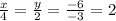 \frac{x}{4} = \frac{y}{2} = \frac{-6}{-3} = 2