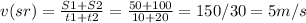 v(sr)= \frac{S1+S2}{t1+t2} = \frac{50+100}{10+20} =150/30=5m/s