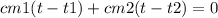 cm1(t-t1)+cm2(t-t2)=0