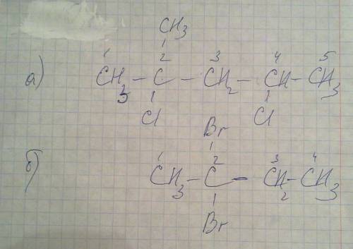 Изобразите структурные формулы: а)2,4-дихлор-2-метилпентан б)2,2-дибромбутан