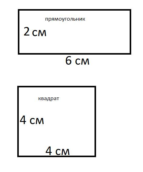 Постройте прямоугольника у которого длина равна 6 см а ширина 3 раз меньше . постройте квадрат перим