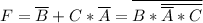 F=\overline B+C*\overline A=\overline{B*\overline{\overline A*C}}