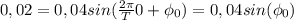 0,02=0,04sin( \frac{2\pi}{T}0+\phi_{0})=0,04sin(\phi_{0})&#10;