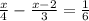 \frac{x}{4} - \frac{x-2}{3} = \frac{1}{6}&#10;&#10;