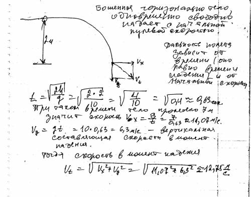 Мяч брошенный горизонтально с высоты 2м над землёй упал на расстоянии 7м. найдите начальную и конечн