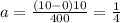 a= \frac{(10-0)10}{400} = \frac{1}{4}