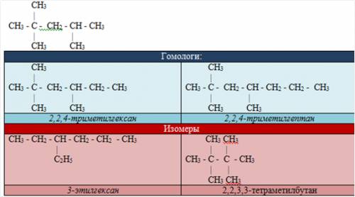 2гомолога и 2 изомера к 2,2,4-триметилпентану. !