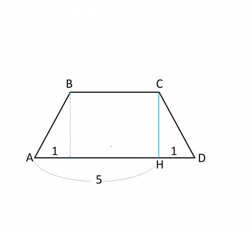 Высота равнобедренной трареции проаеденная из вершины c делит основание ad на отрезки длинной 1 и5 н