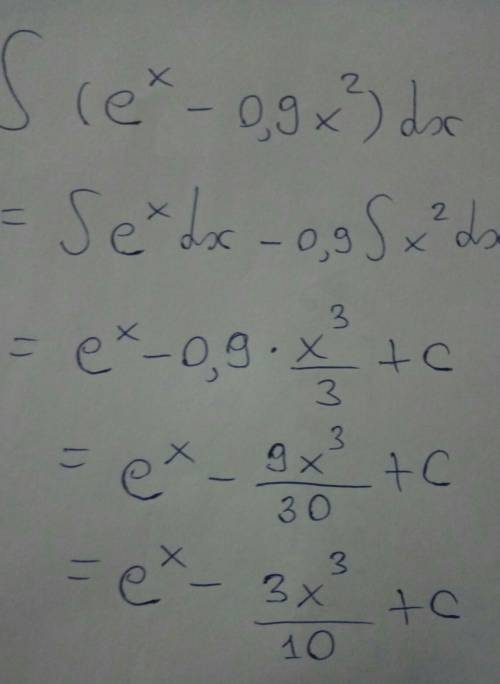 Укажите первообразную функцию y=e^(x) - 0,9x^(2)​