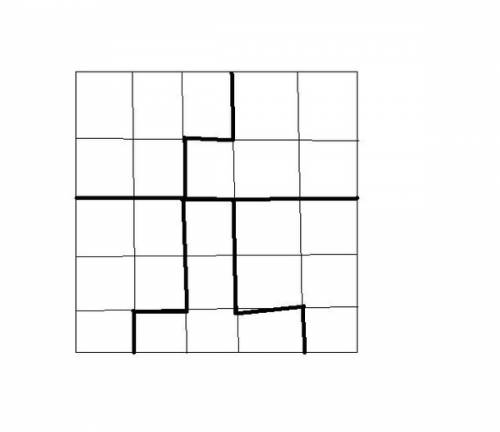 На клетчатой бумаге нарисован квадрат со стороной 5 клеток. его надо разбить на 5 частей одинаковой