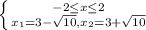 \left \{ {{-2 \leq x \leq 2} \atop {x_{1}=3- \sqrt{10}, x_{2}=3+\sqrt{10}} \right.