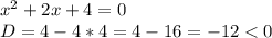 x^{2} +2x+4=0 \\ D=4-4*4=4-16=-12<0