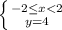 \left \{ {{-2 \leq x<2} \atop {y=4}} \right.