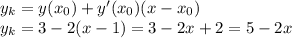 y_k=y(x_0)+y'(x_0)(x-x_0)\\y_k=3-2(x-1)=3-2x+2=5-2x