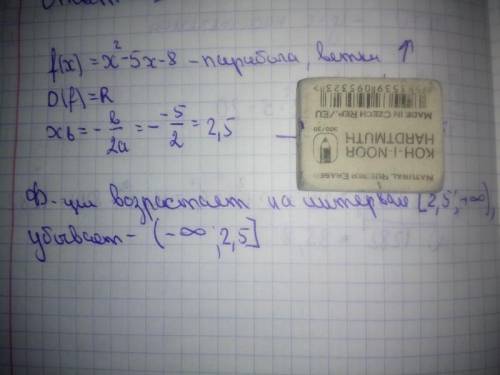 Найдите промежутки возрастания и убывания функции f(x)=x^2-5x-8