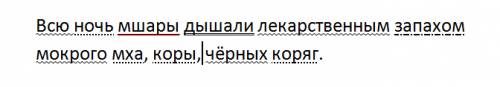 Синтаксический разбор всю ночь мшары дышали лекарственным запахом мокрого мха коры чёрных коряг