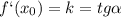 f`(x _{0})=k=tg \alpha