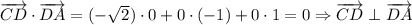 \overrightarrow{CD}\cdot \overrightarrow{DA}= (-\sqrt{2})\cdot 0 +0\cdot (-1)+0 \cdot 1=0\Rightarrow \overrightarrow{CD}\perp \overrightarrow{DA}