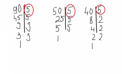 Найдите нок чисел 90; 50; 40; нок(90, 50, 40) = ?