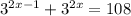 3^{2x-1}+3^{2x}=108