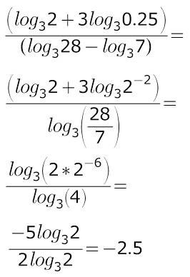 (log3 2+3 log0,25): (log3 28-log3 7)