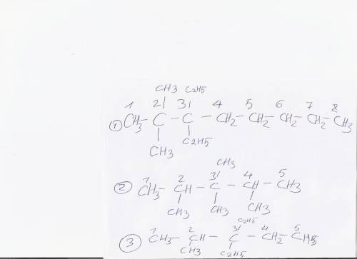 Напишите структурную формулу. 2,2 диметил-3,3 диэтилоктан. 2,3,3,4 тетраметилгептан. 2 метил -3,3 ди