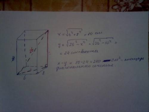 Cтороны основания прямоугольного параллелепипеда 6см и 8см,а длина диагонали параллелепипеда равна 2