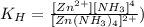 K_H = \frac{[Zn^{2+}][NH_3]^4}{[Zn(NH_3)_4]^{2+}})