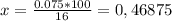 x= \frac{0.075*100}{16}=0,46875