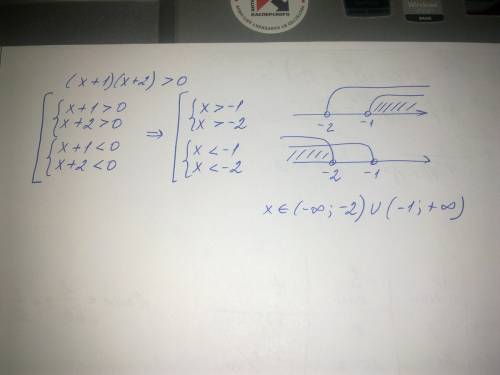 Решите неравенство (х +1)(х +2)> 0, составляя системы