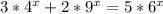 3*4^x+2*9^x=5*6^x