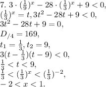 7. \ 3\cdot( \frac{1}{9})^{x}-28\cdot(\frac{1}{3})^{x}+9