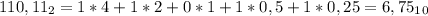 110,11_2=1*4 + 1*2+0*1+1*0,5+1*0,25=6,75_1_0