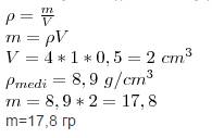 Определите массу медной пластинки, размеры которой таковы 40х10х5 (мм). m= pxv