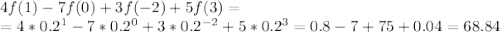 4f(1)-7f(0)+3f(-2)+5f(3)=\\=4*0.2^1-7*0.2^0+3*0.2^{-2}+5*0.2^3=0.8-7+75+0.04=68.84