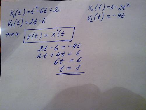 По прямой движутся две материальные точки по законам x1(t) = t2 – 6t + 2 и x(t) = 3 – 2t2. в какой м