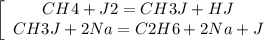 \left[\begin{array}{ccc} CH4 + J2 = CH3J + HJ\\CH3J + 2Na = C2H6 + 2Na + J\\\end{array}